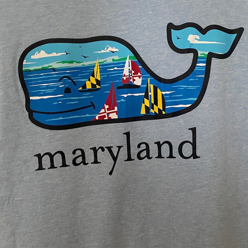 Vineyard Vines Light Blue Nautical Beach Whale Graphic Maryland T Shirt - Picture 4 of 7